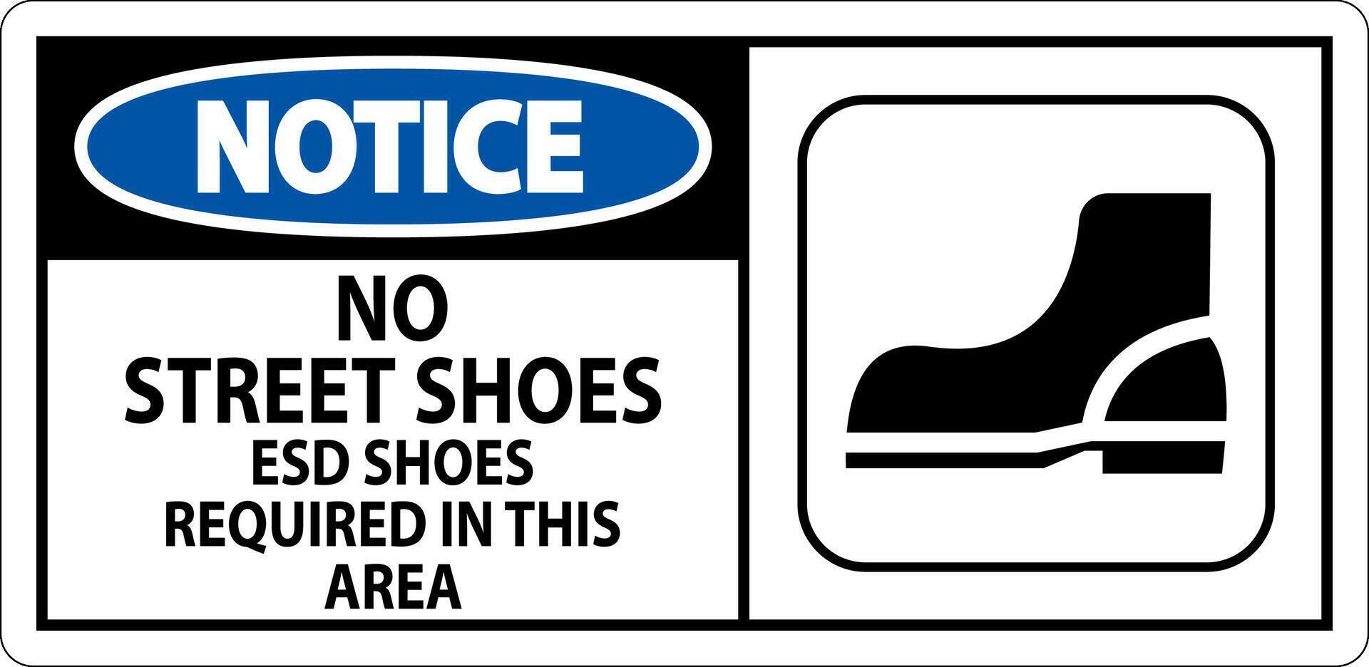 Notice Sign No Street Shoes, ESD Shoes Required In This Area vector