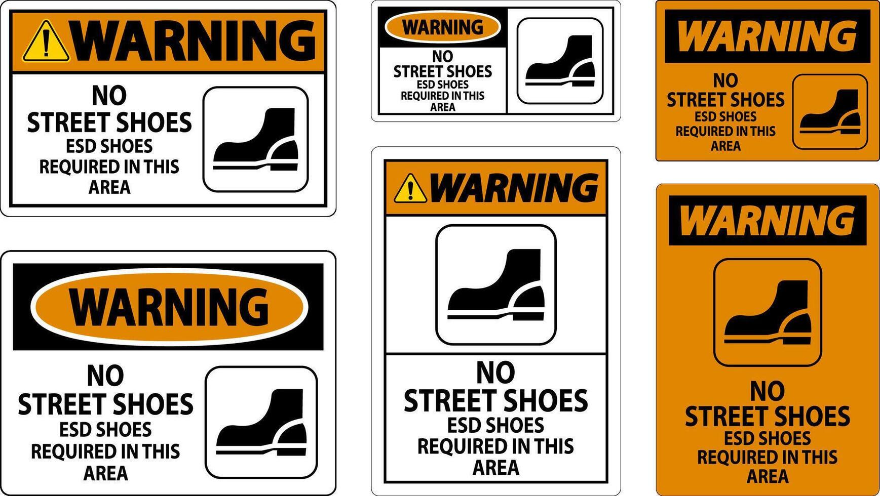 Warning Sign No Street Shoes, ESD Shoes Required In This Area vector