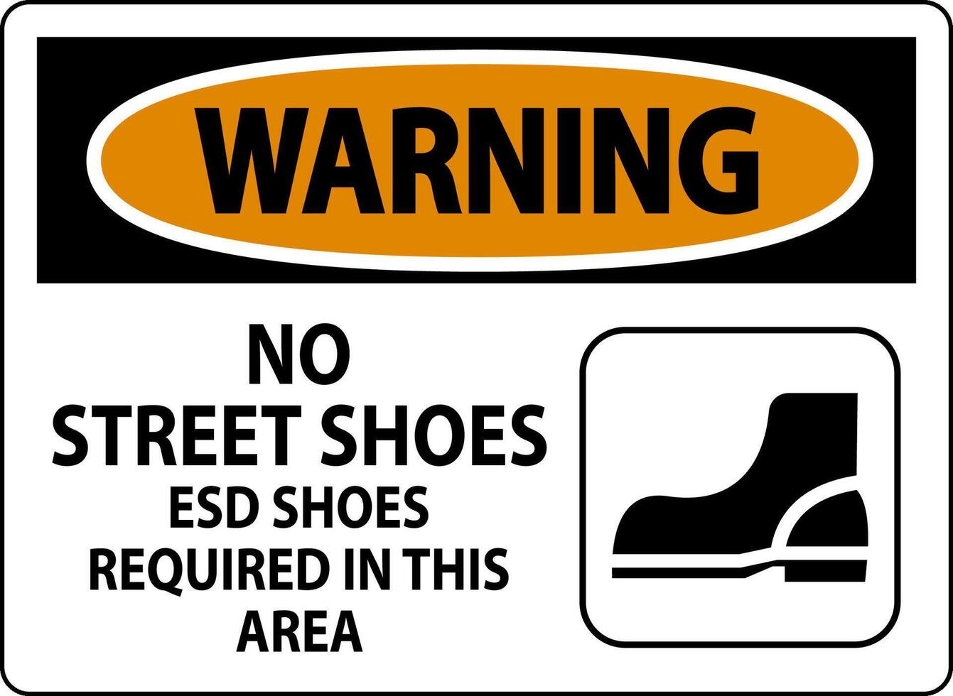 Warning Sign No Street Shoes, ESD Shoes Required In This Area vector