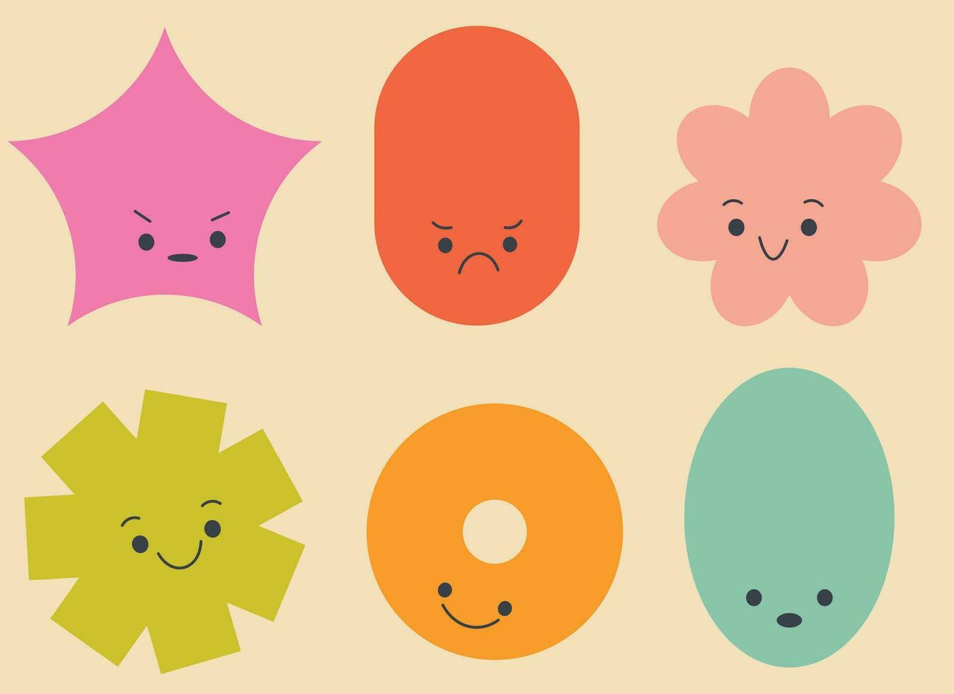 cute geometric characters expressing different emotions vector illustration