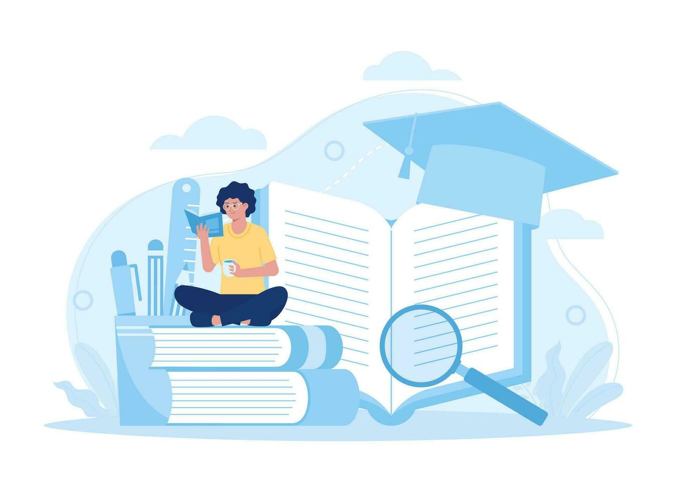 People are reading books, it's time to learn concept flat illustration vector