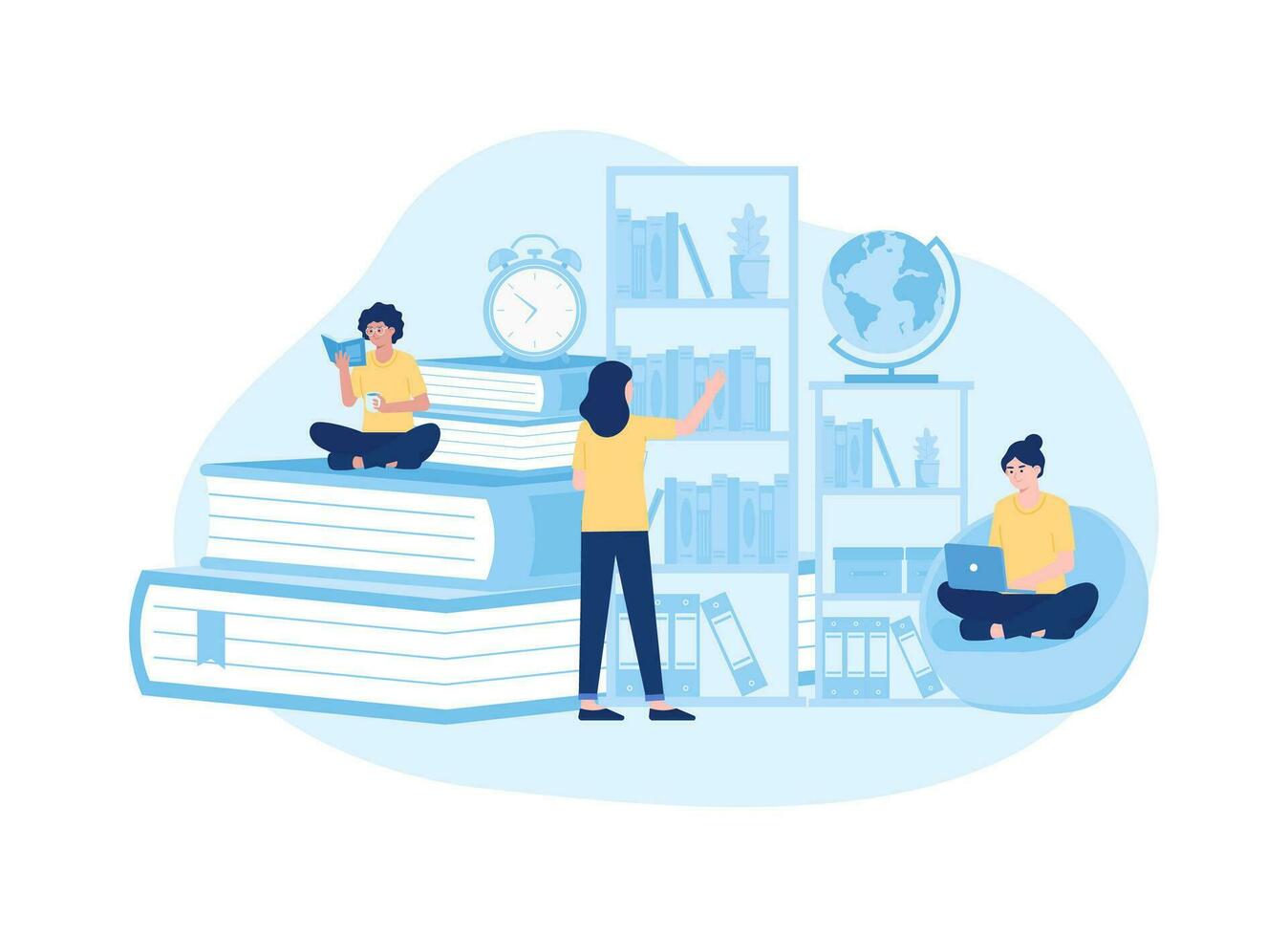 People are reading books, it's time to learn concept flat illustration vector