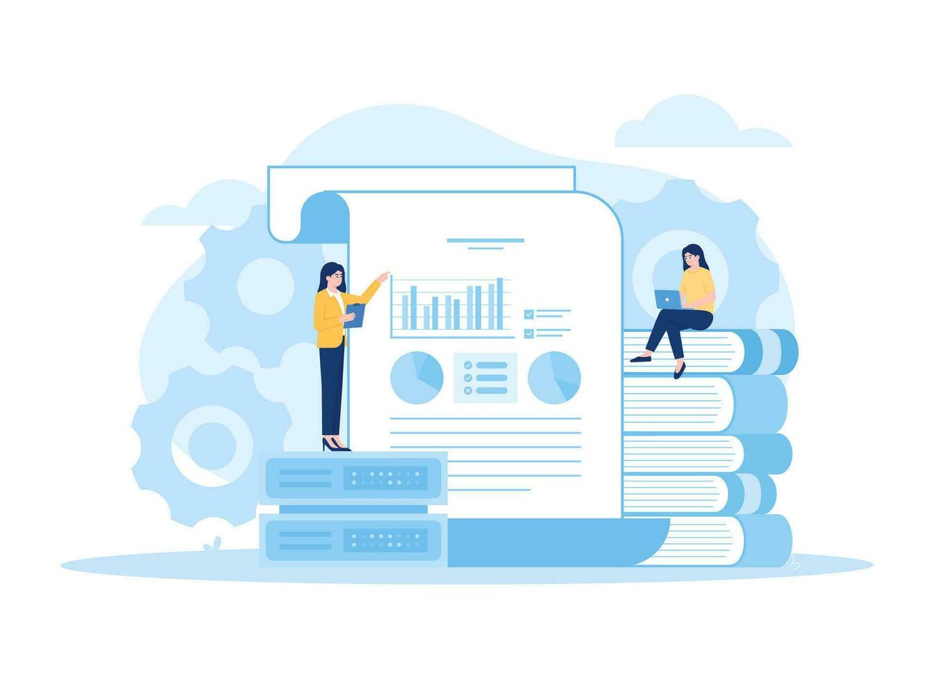 Financial reports and business graph analysis concept flat illustration vector