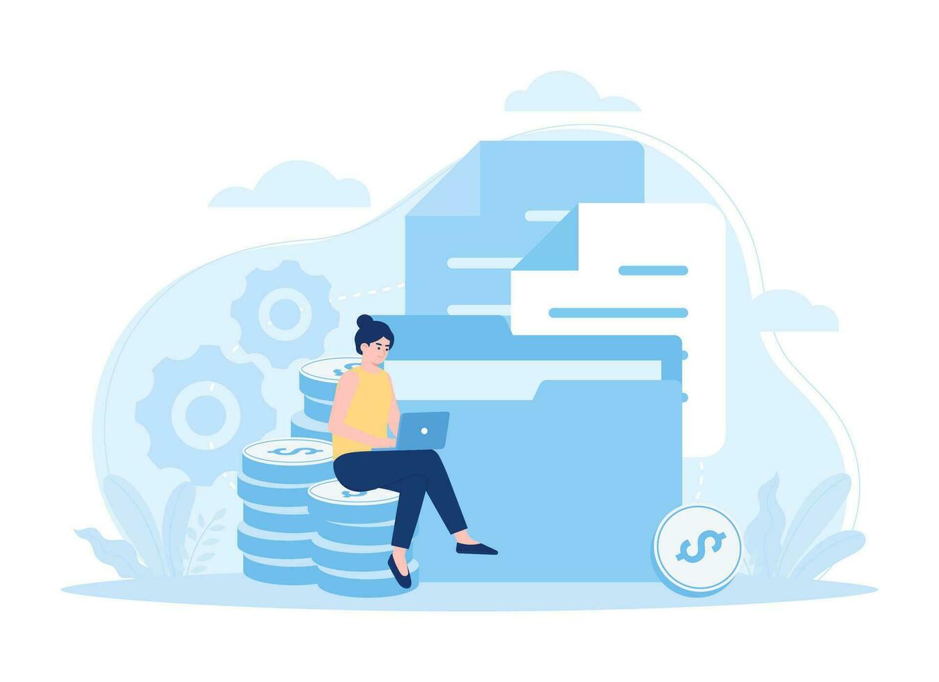 Website hosting, management file on cloud concept flat illustration vector