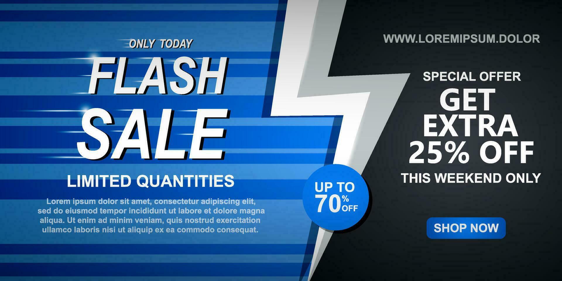 Flash sale special offer clearance banner with thunder. Vector illustration