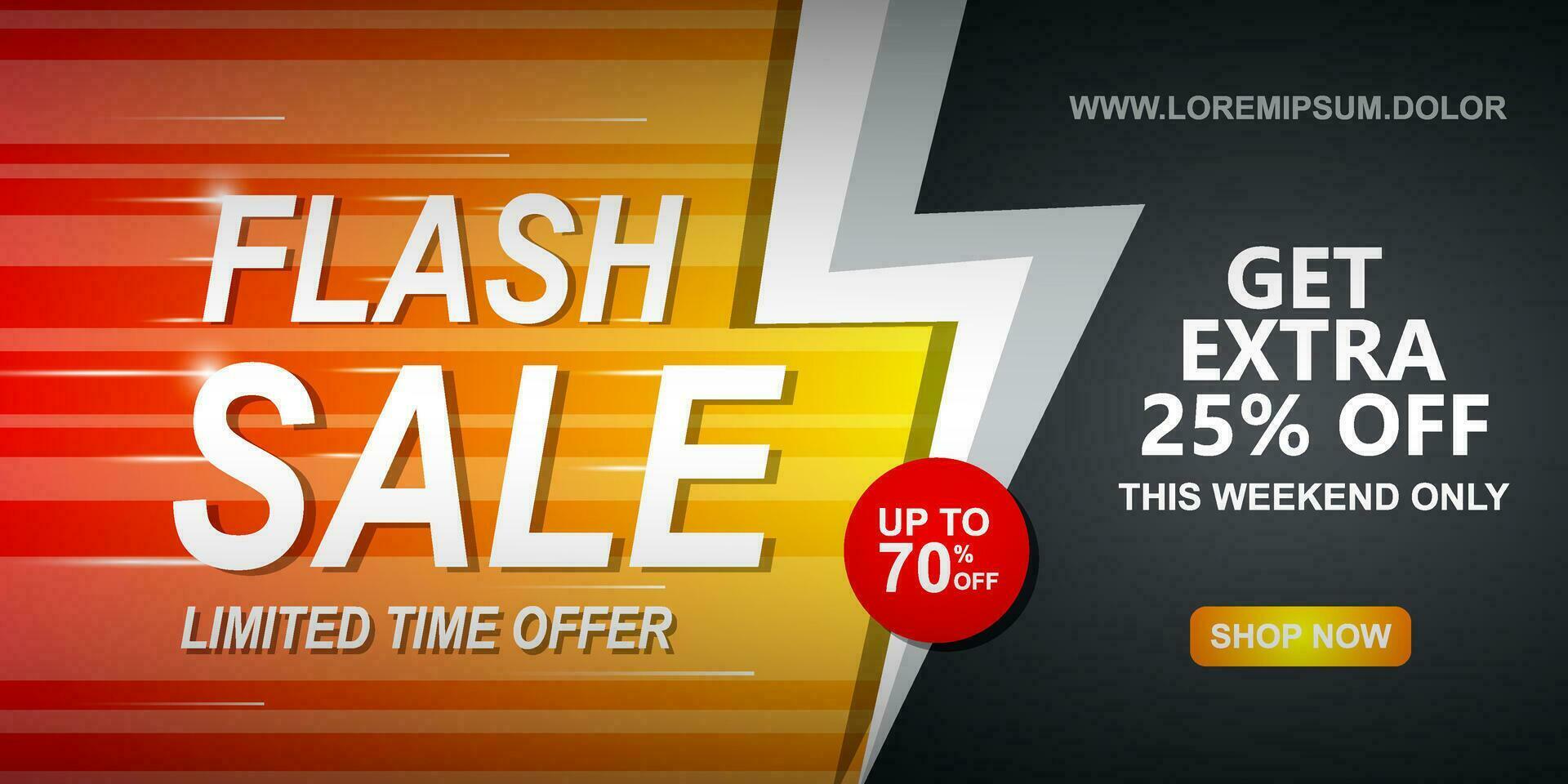 Flash sale special offer clearance banner with thunder. Vector illustration
