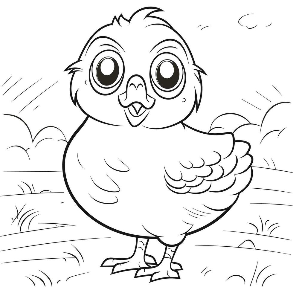 Hen coloring Page, Linear illustration for children coloring Pro Vector