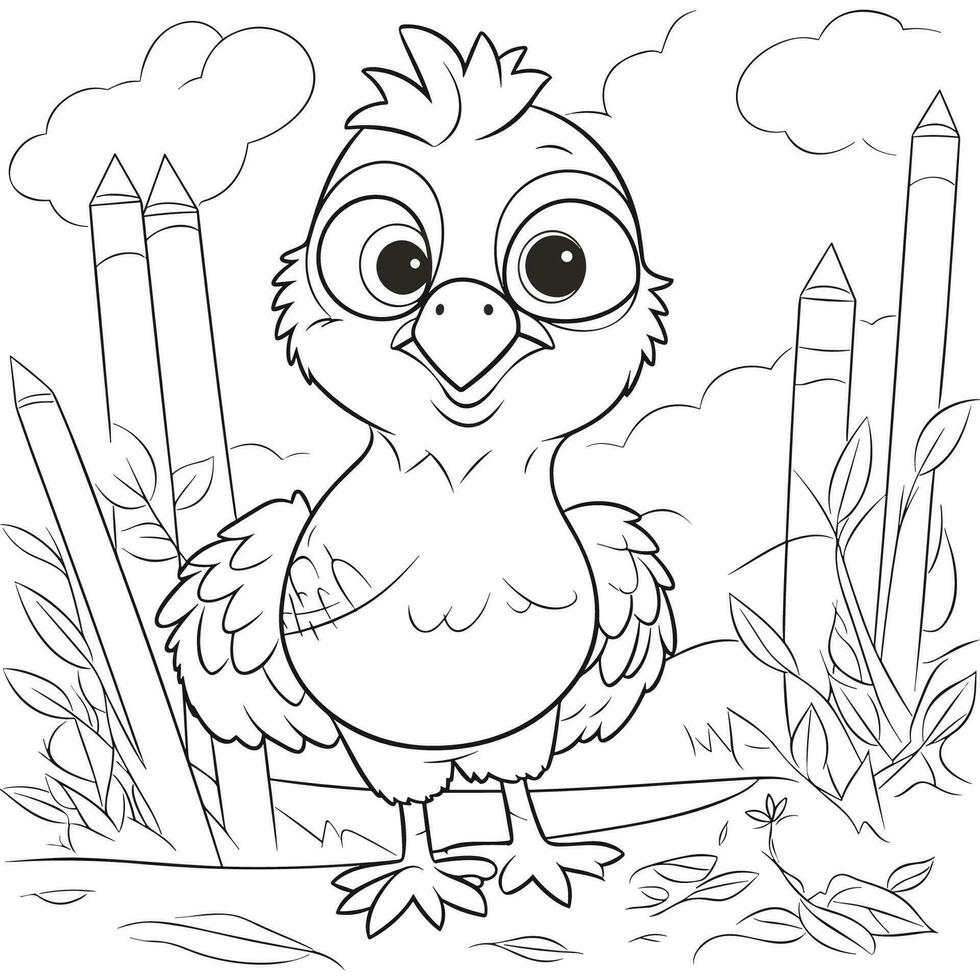 Hen coloring Page, Linear illustration for children coloring Pro Vector