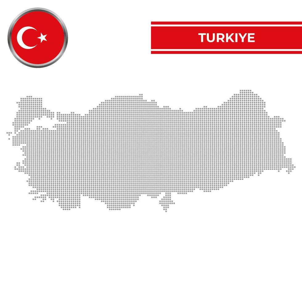 Dotted map of Turkiye with circular flag vector