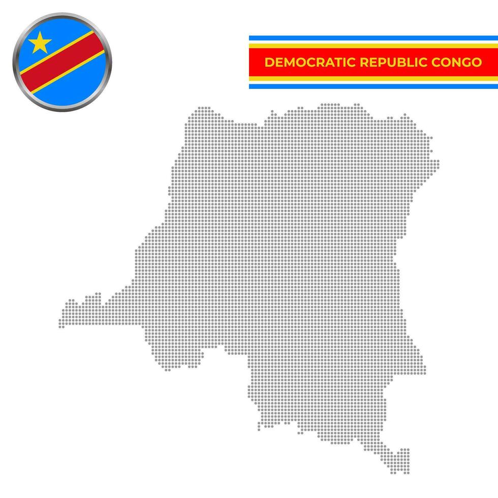 punteado mapa de democrático república congo con circular bandera vector