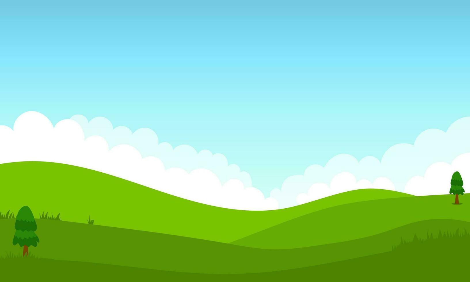 illustration of green hill landscape flat design vector