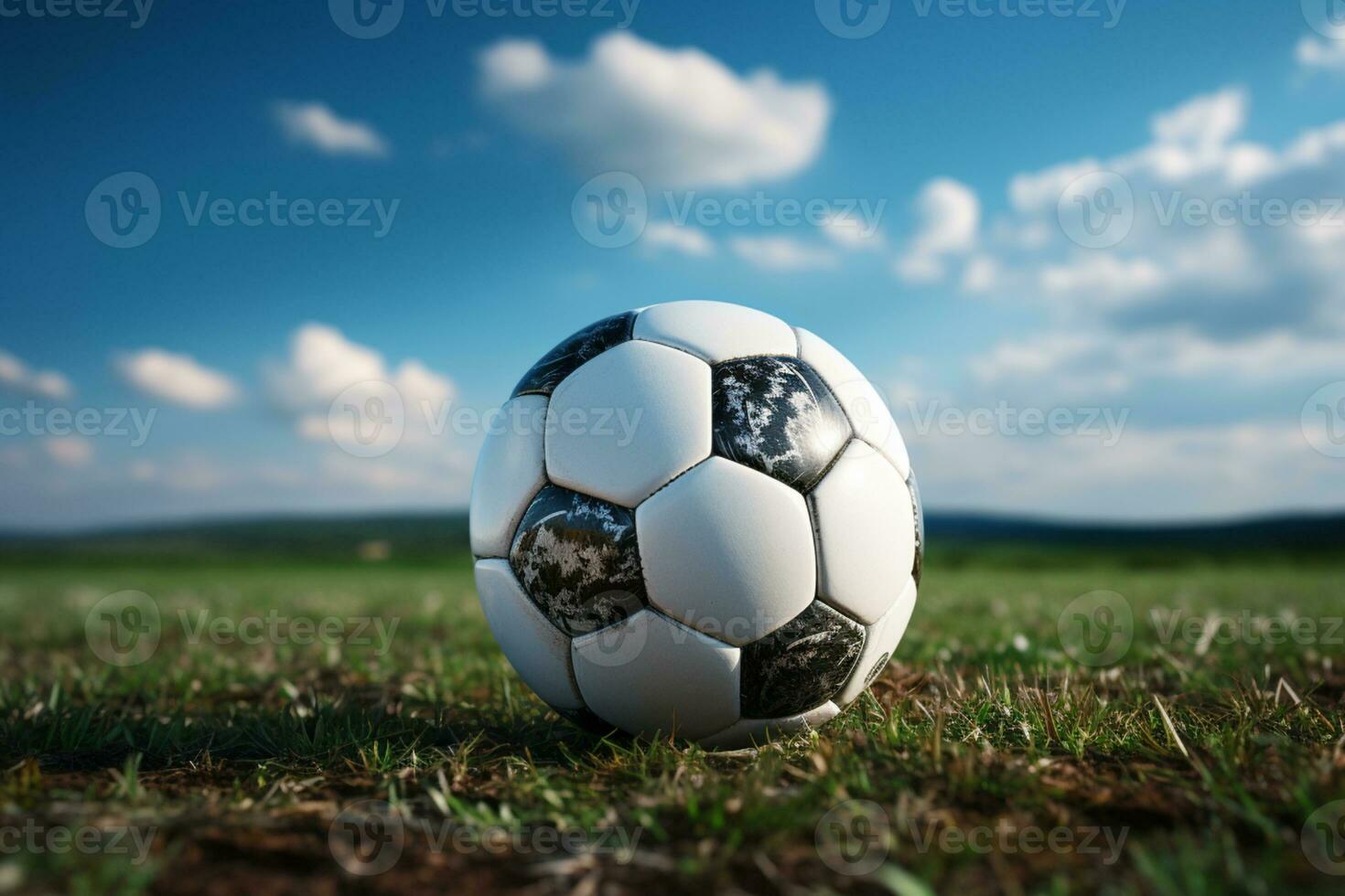 Dramatic scene, soccer ball readied at corner kick line, fields texture adds depth AI Generated photo