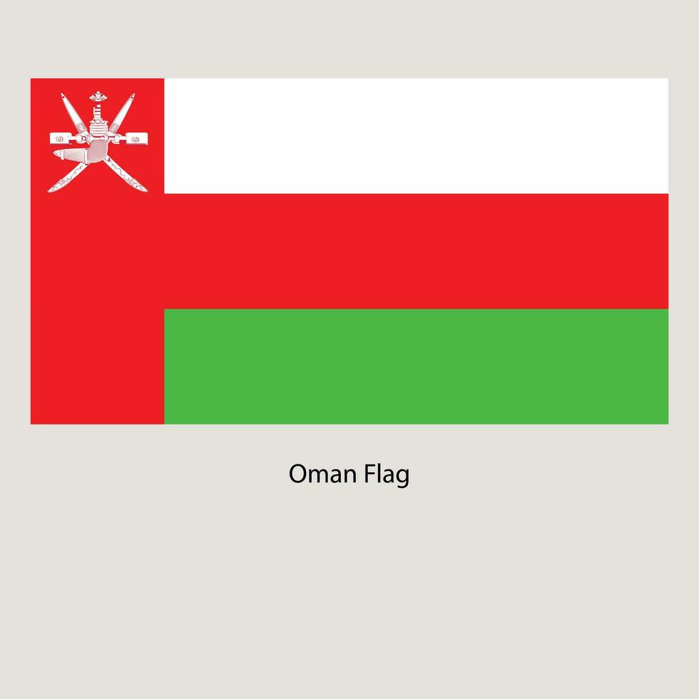 Oman flag with title on the gray background. Vector illustration.