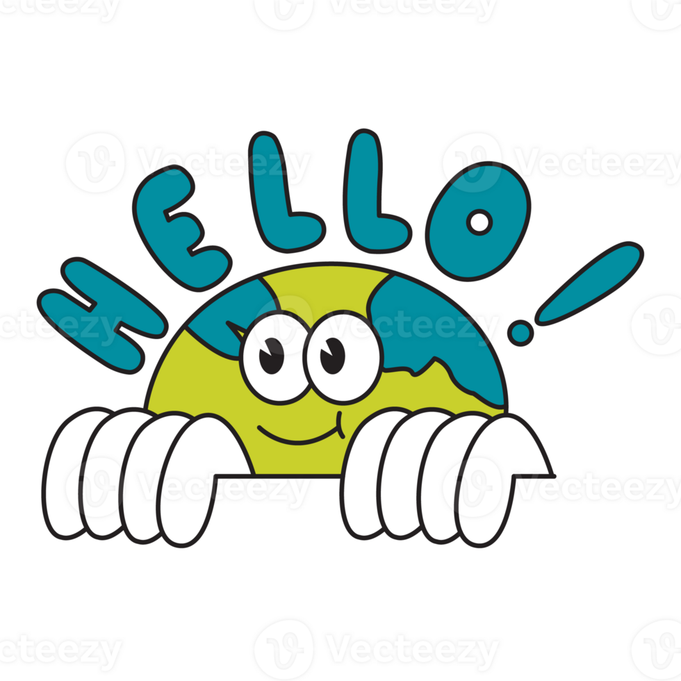 Hello Earth Sticker Pack Color 2D Illustration png