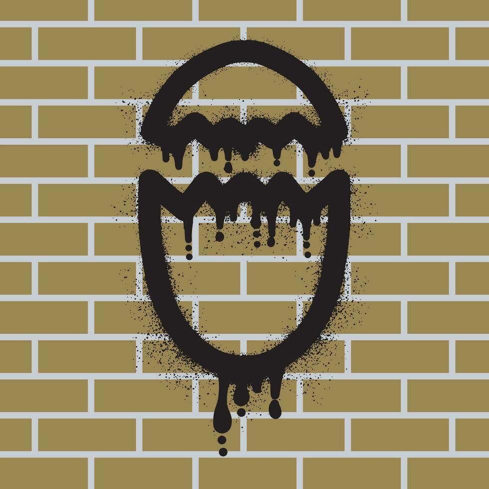 Broken egg graffiti with black spray paint on brick wall background vector