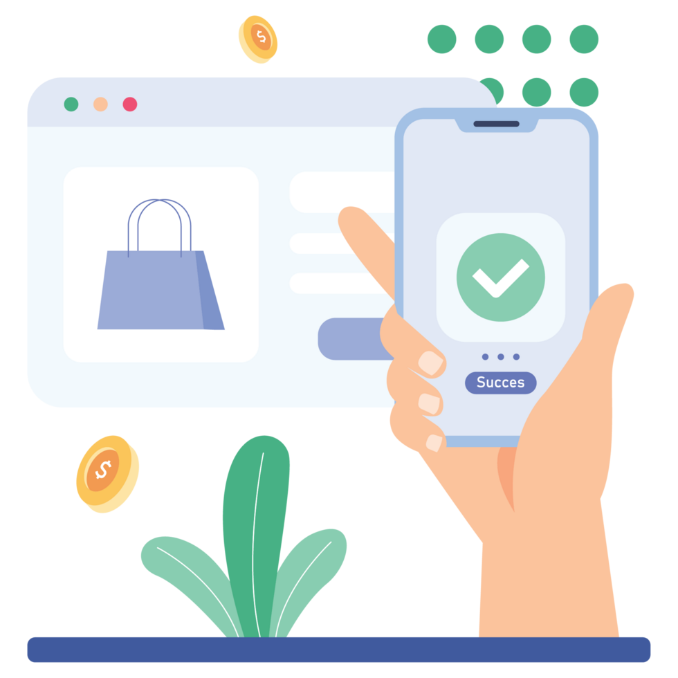 Checkout Bag Online Payment 2D Color Illustrations png