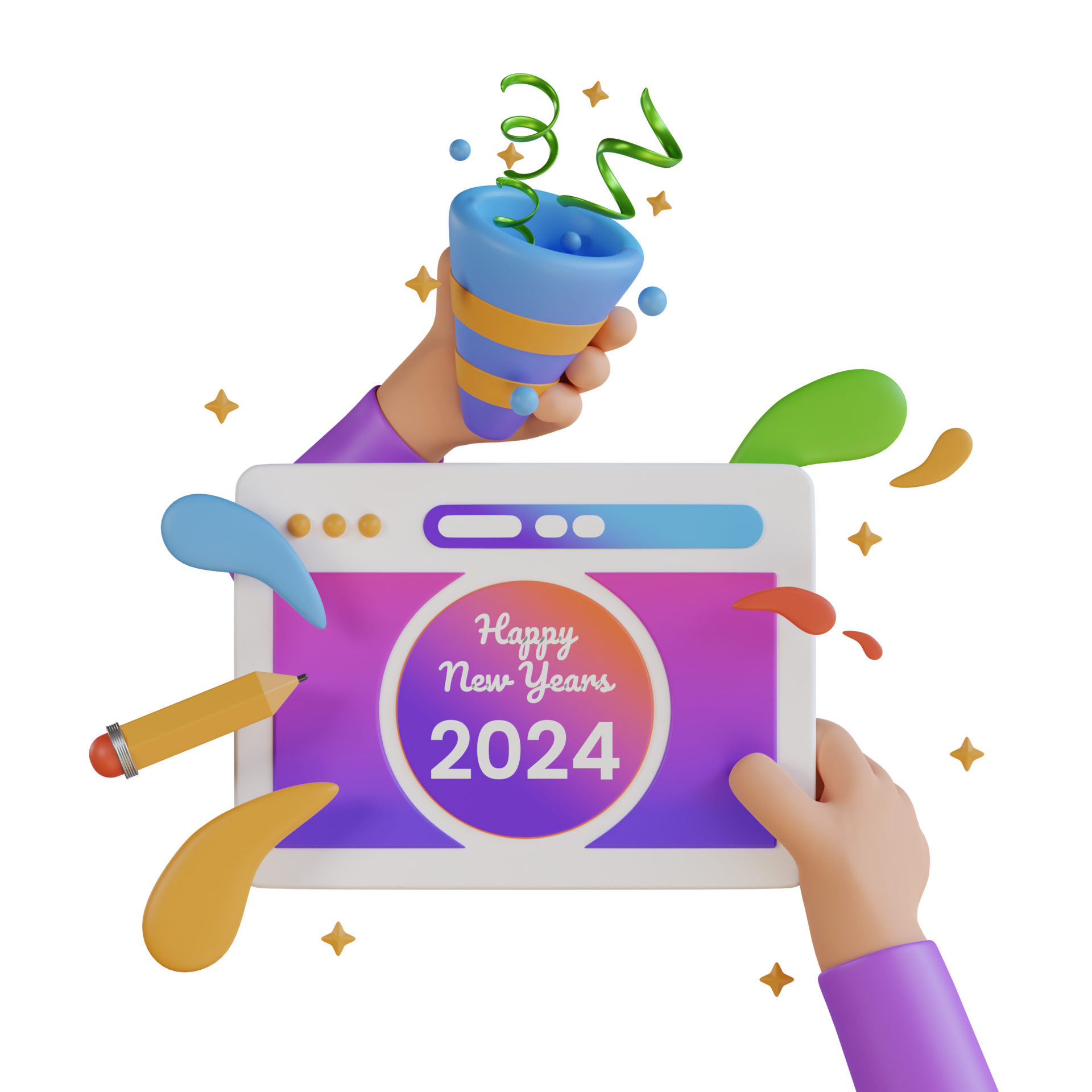 New Years Party 2024 3D Illustration 29327093 PNG