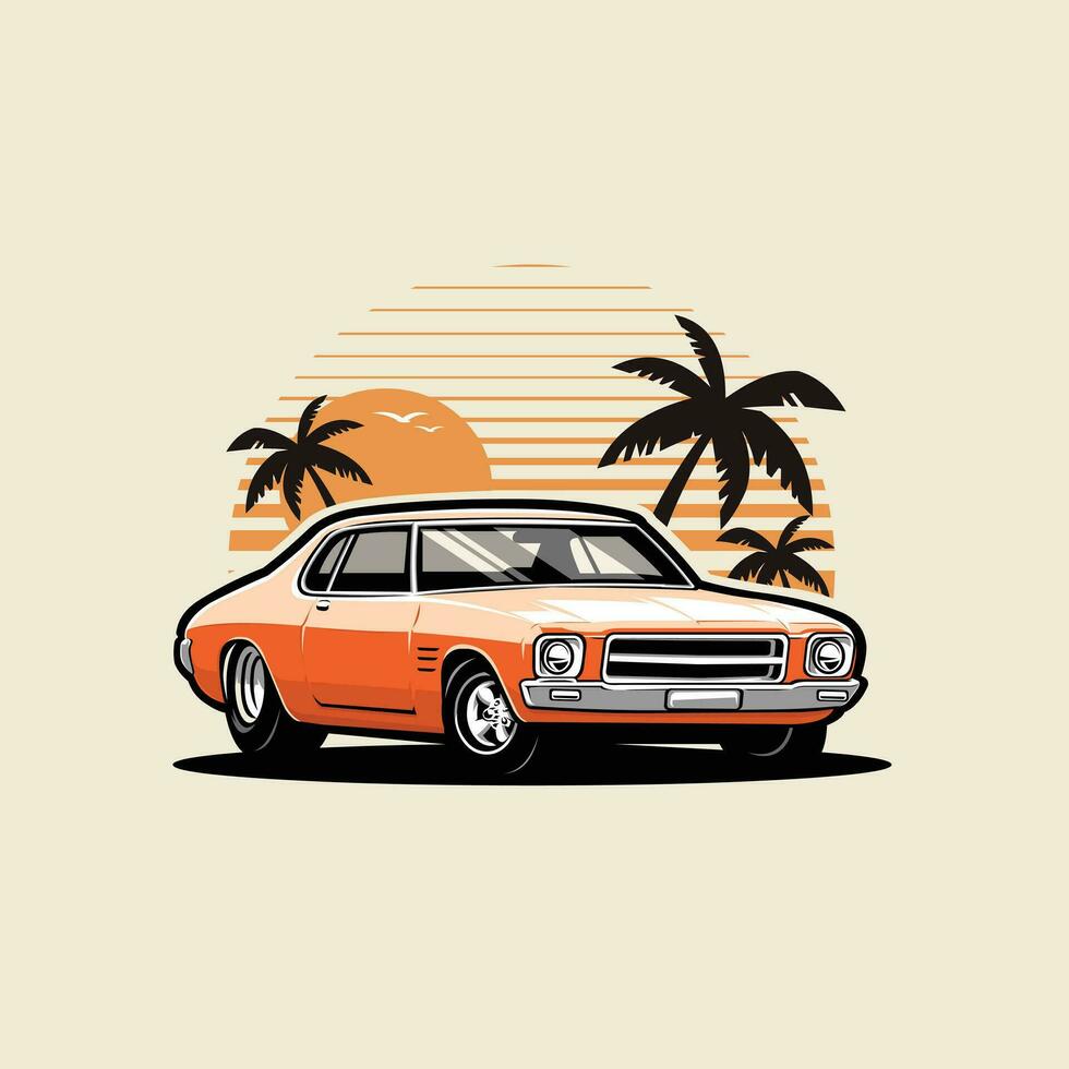 Australia Classic Retro Muscle Car Vector Art Illustration Isolated. Best for Automotive Tshirt Design
