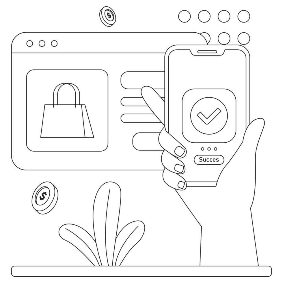 Checkout Bag Online Payment 2D Outline Illustrations png