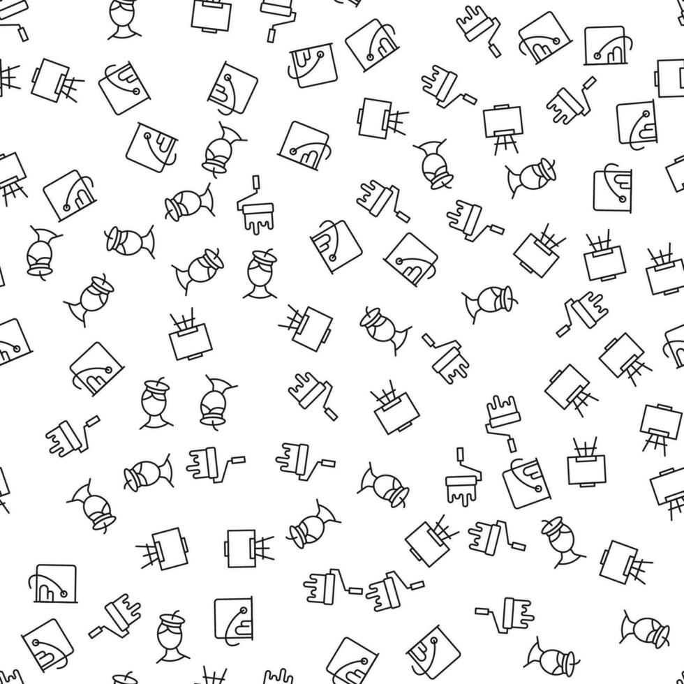 Artist, Easel, Paint Roller, Bucket Seamless vector pattern made of line icons. Suitable for web wrapping, printing, web sites, apps