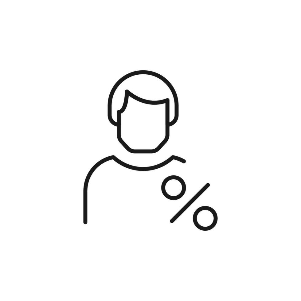 Percent by Faceless Man Isolated Line Icon. Perfect for web sites, apps, UI, internet, shops, stores. Simple image drawn with black thin line vector