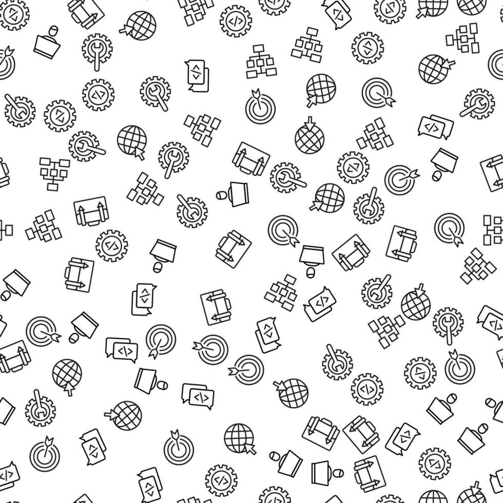 Map, Suitcase, Target, Programming Seamless Pattern. Perfect for web sites, postcards, wrappers, stores, shops vector