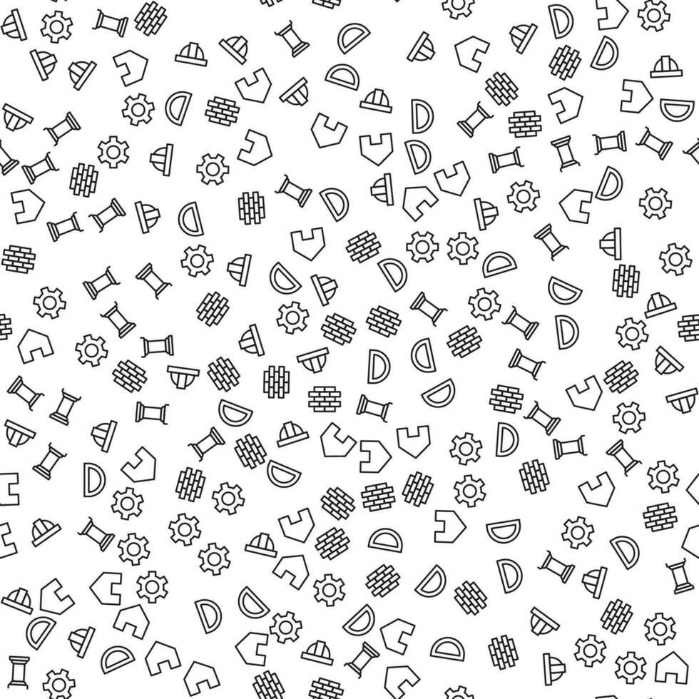 Helmet, Gear, House, Brick Wall, Liner Seamless vector pattern made of line icons. Suitable for web wrapping, printing, web sites, apps