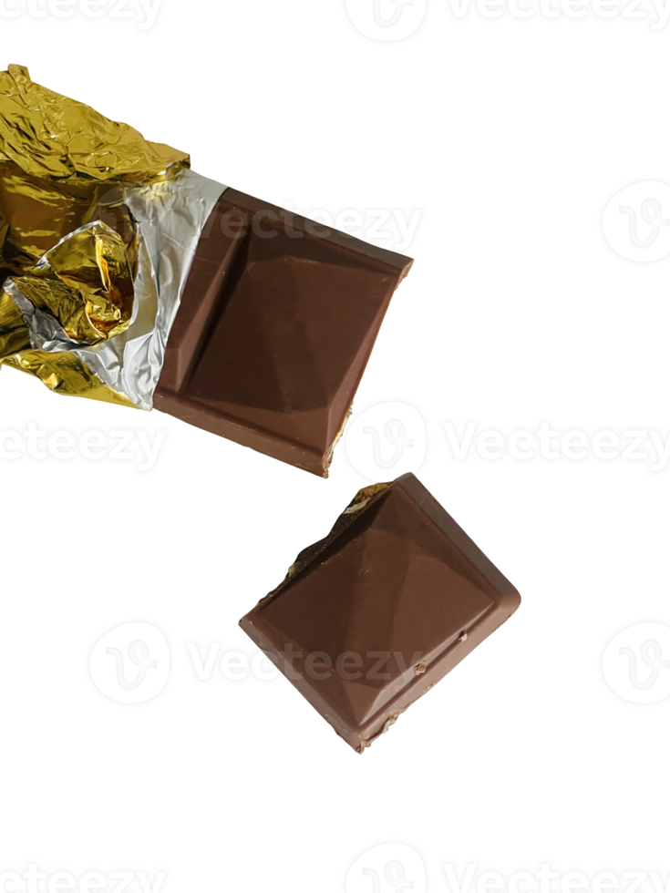 open chocolate bar wrapped in gold foil png
