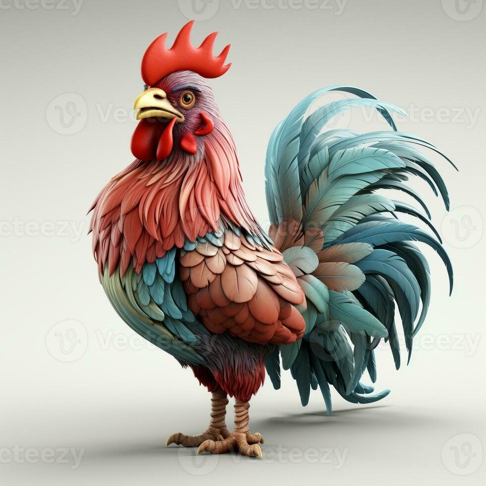 3d cartoon cute rooster ai photo