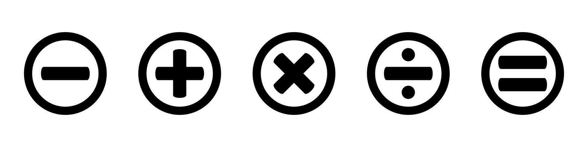 Basic mathematical icon, basic mathematical symbol. Set of mathematical symbols plus, minus, multiplication, division, equals. Isolated vector illustration on a white background.