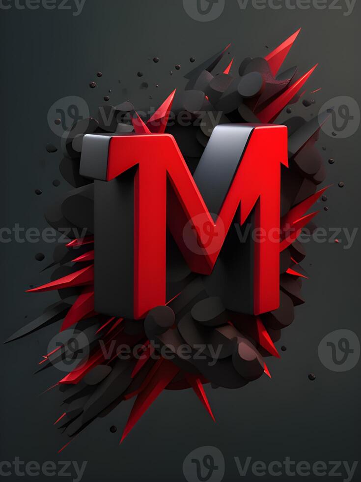 metal letter m on a black background. photo