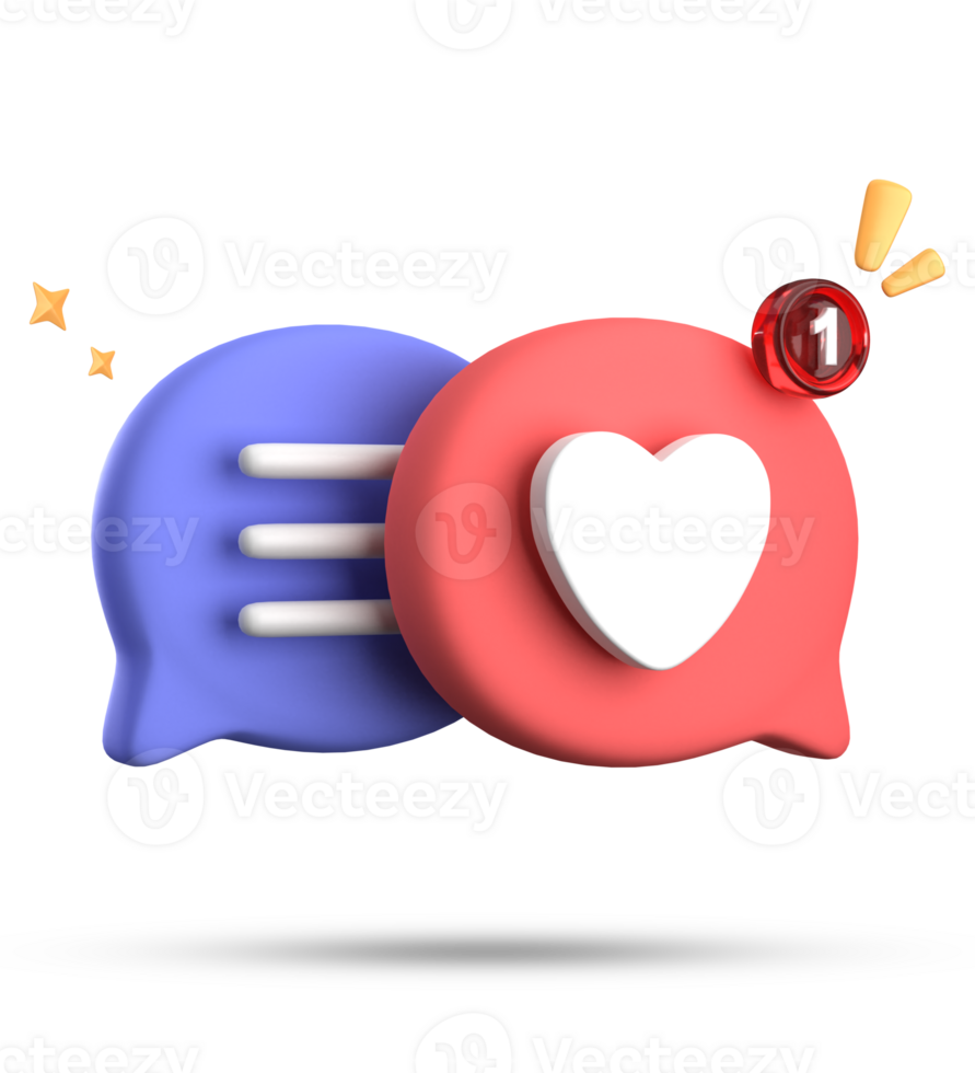 3d rendering of speech love bubble with notification icons, 3D pastel chat love icon set. png