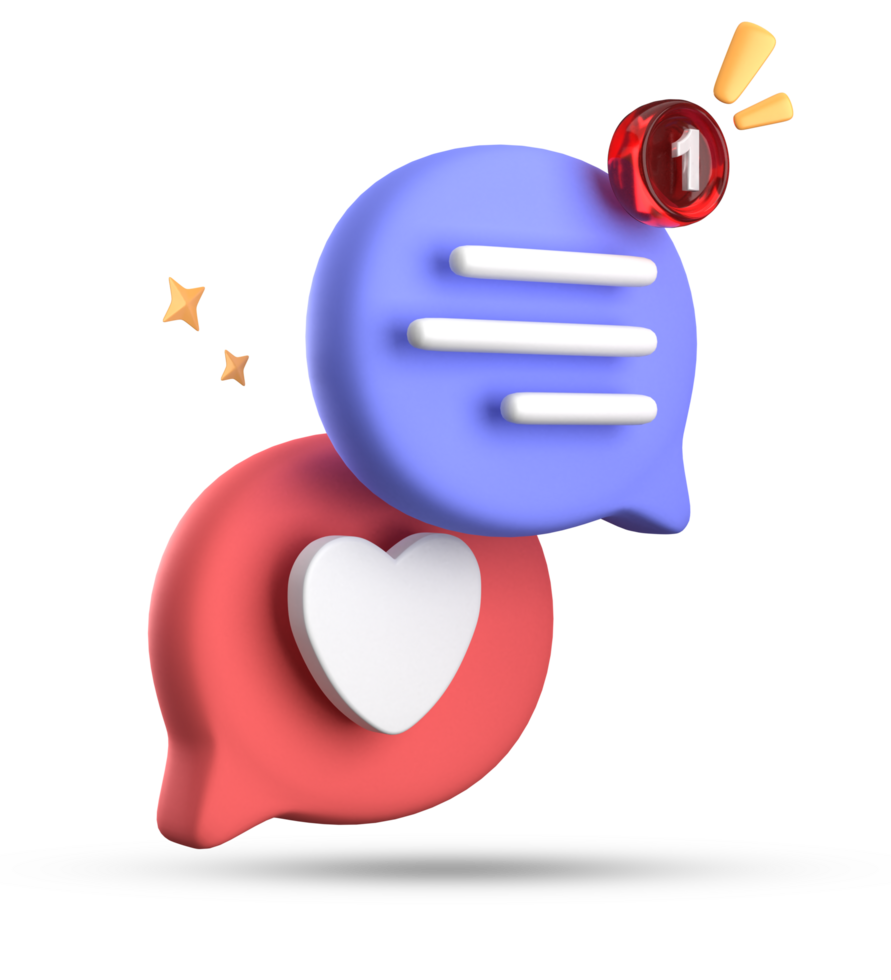 3d Rendern von Rede Liebe Blase mit Benachrichtigung Symbole, 3d Pastell- Plaudern Liebe Symbol Satz. png