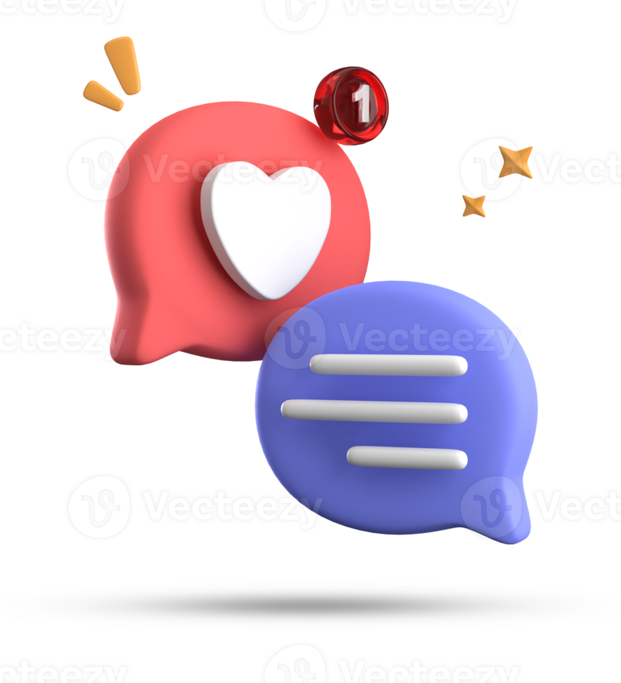 3d rendering of speech love bubble with notification icons, 3D pastel chat love icon set. png