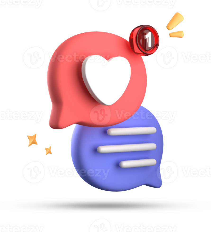 3d rendering of speech love bubble with notification icons, 3D pastel chat love icon set. png