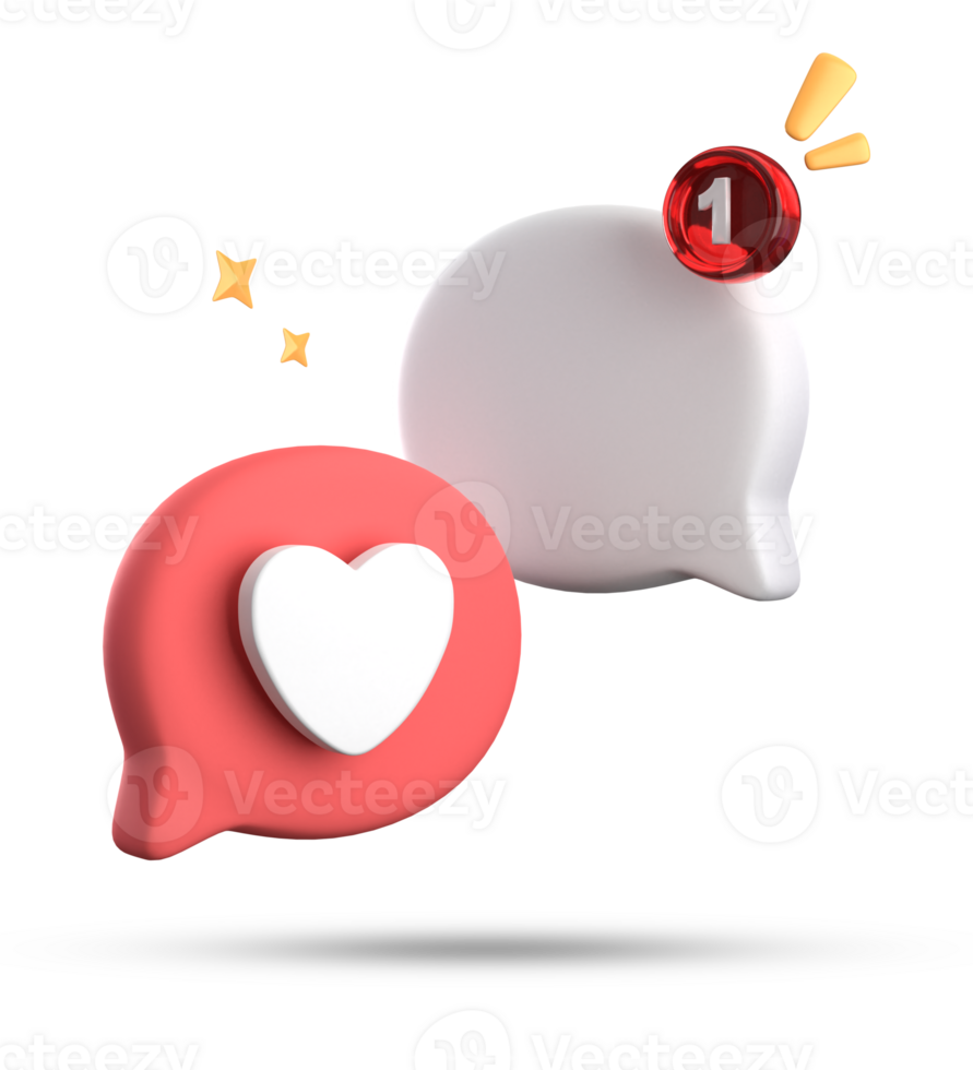 3d rendering of speech love bubble with notification icons, 3D pastel chat love icon set. png