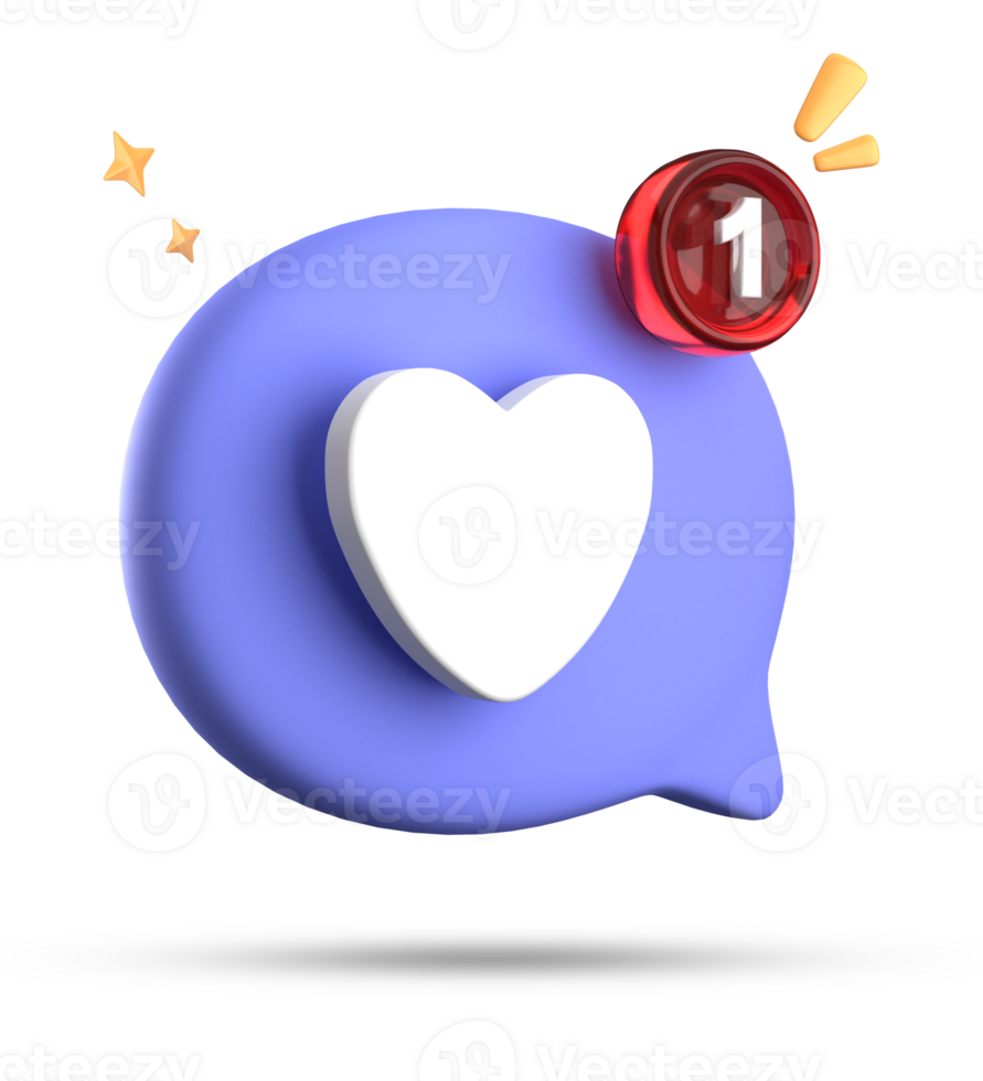 3d rendering of speech love bubble with notification icons, 3D pastel chat love icon set. png