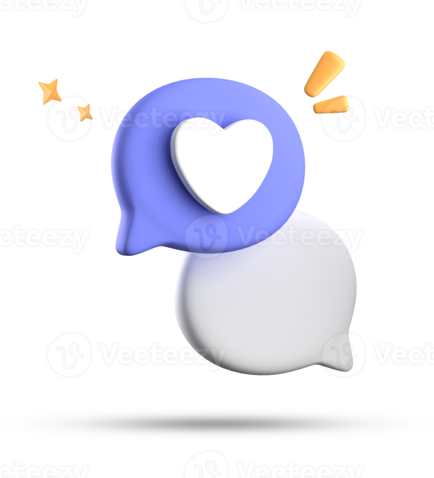 3d rendering of speech love bubble with notification icons, 3D pastel chat love icon set. png