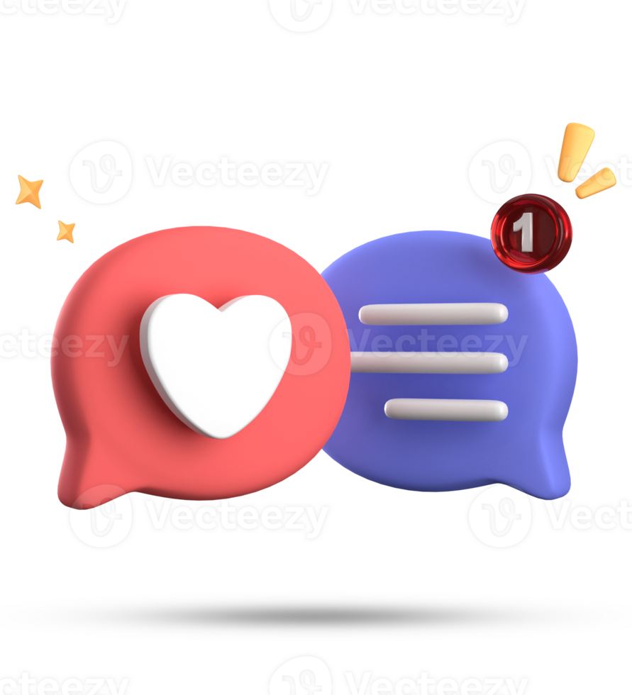 3d rendering of speech love bubble with notification icons, 3D pastel chat love icon set. png