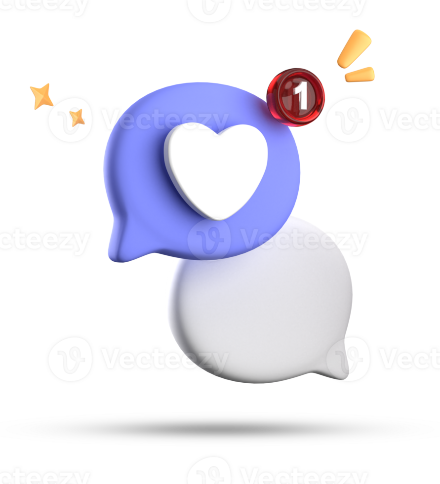 3d rendering of speech love bubble with notification icons, 3D pastel chat love icon set. png