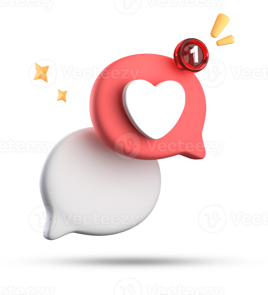 3d rendering of speech love bubble with notification icons, 3D pastel chat love icon set. png
