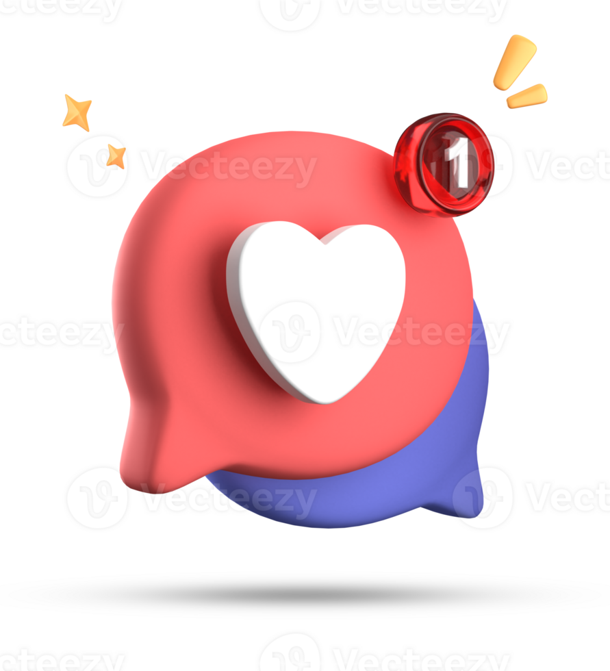 3d rendering of speech love bubble with notification icons, 3D pastel chat love icon set. png