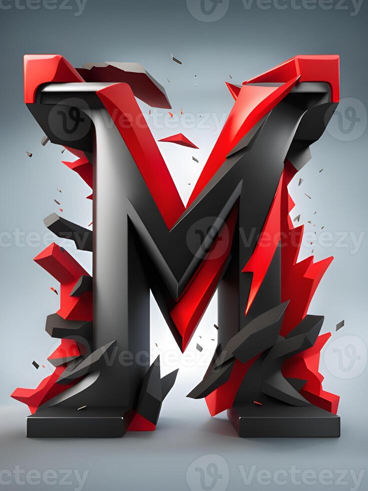 metal letter m on a black background. photo