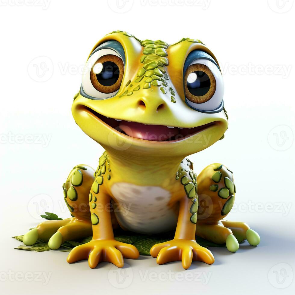 3d cartoon cute green frog ai photo