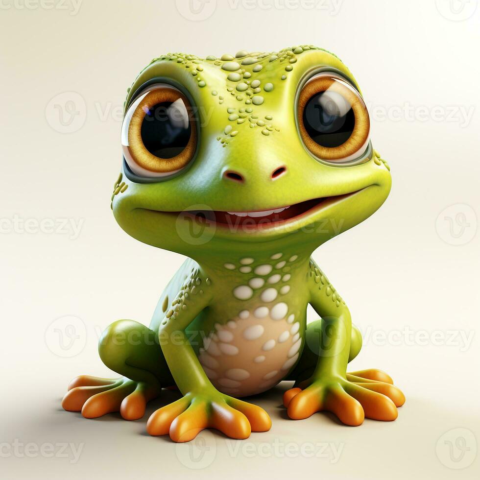 3d cartoon cute green frog ai photo