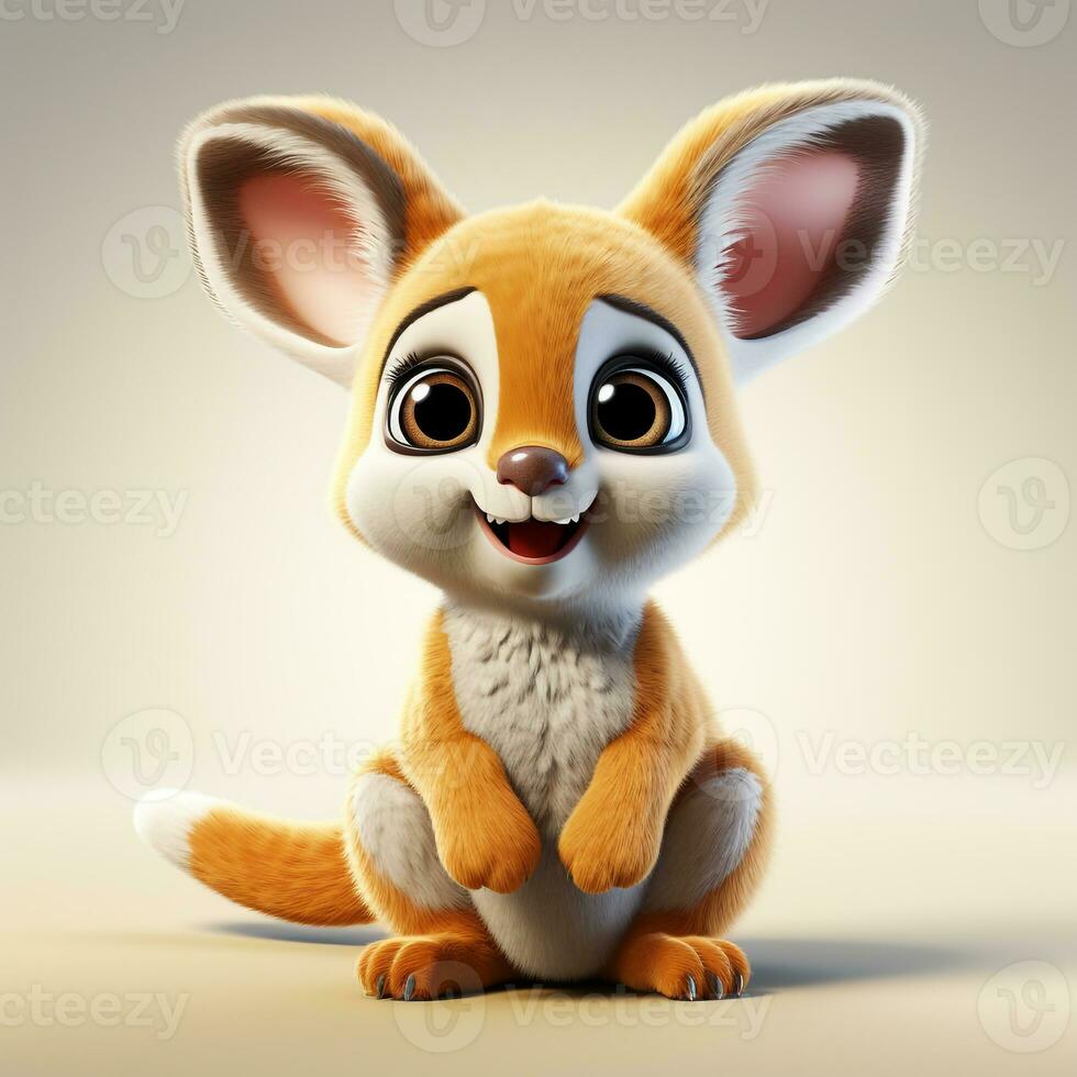 3d cartoon cute brown kangaroo ai photo