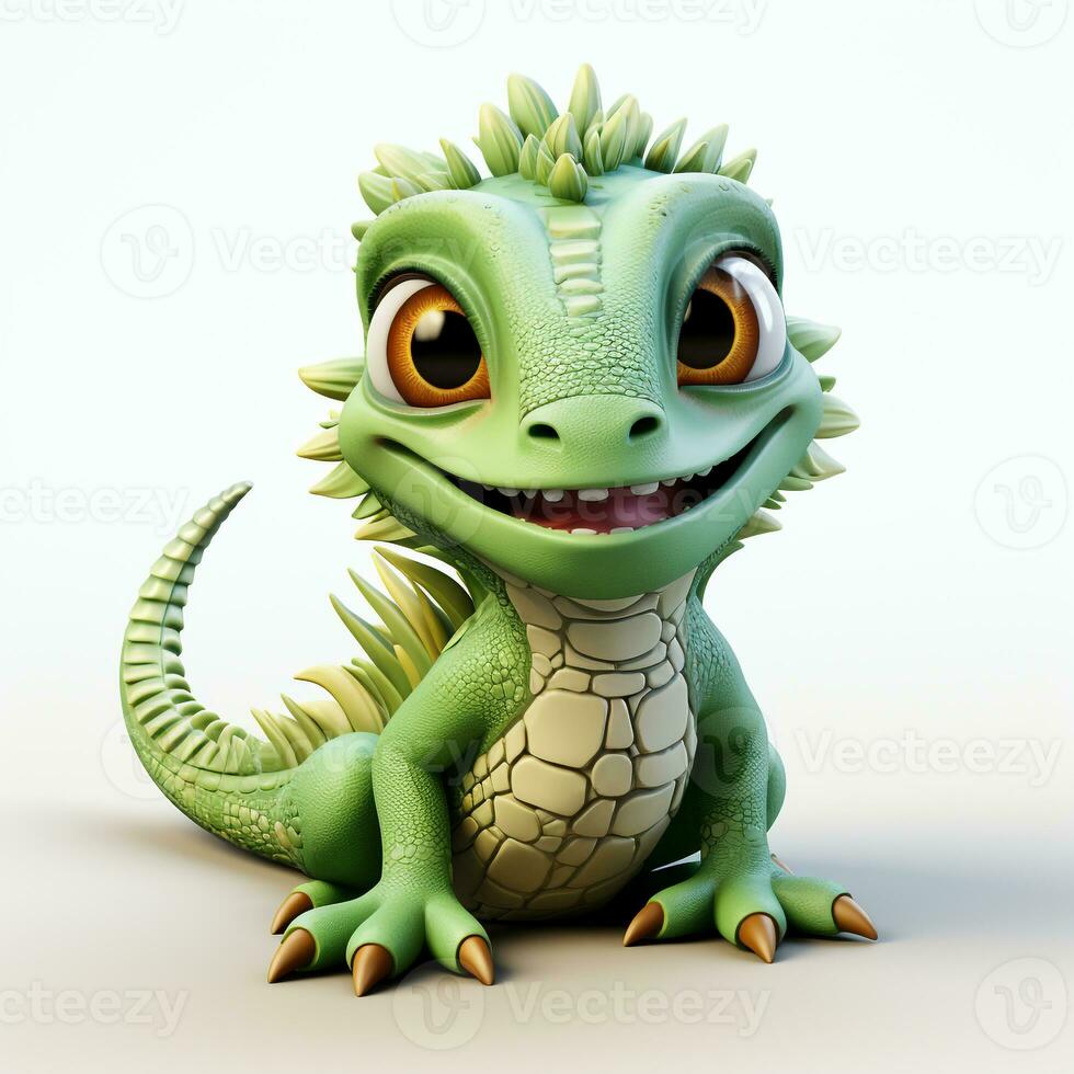 3d cartoon cute green iguana ai photo