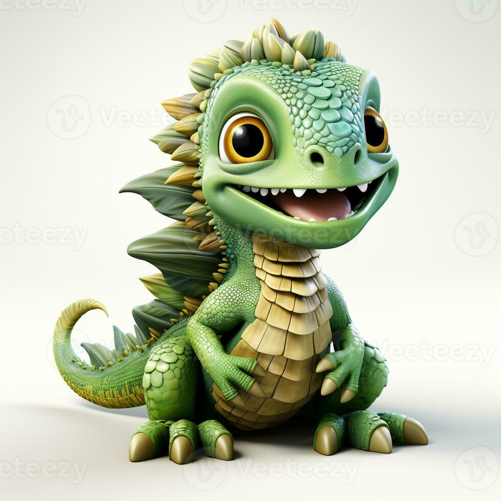 3d cartoon cute green iguana ai photo