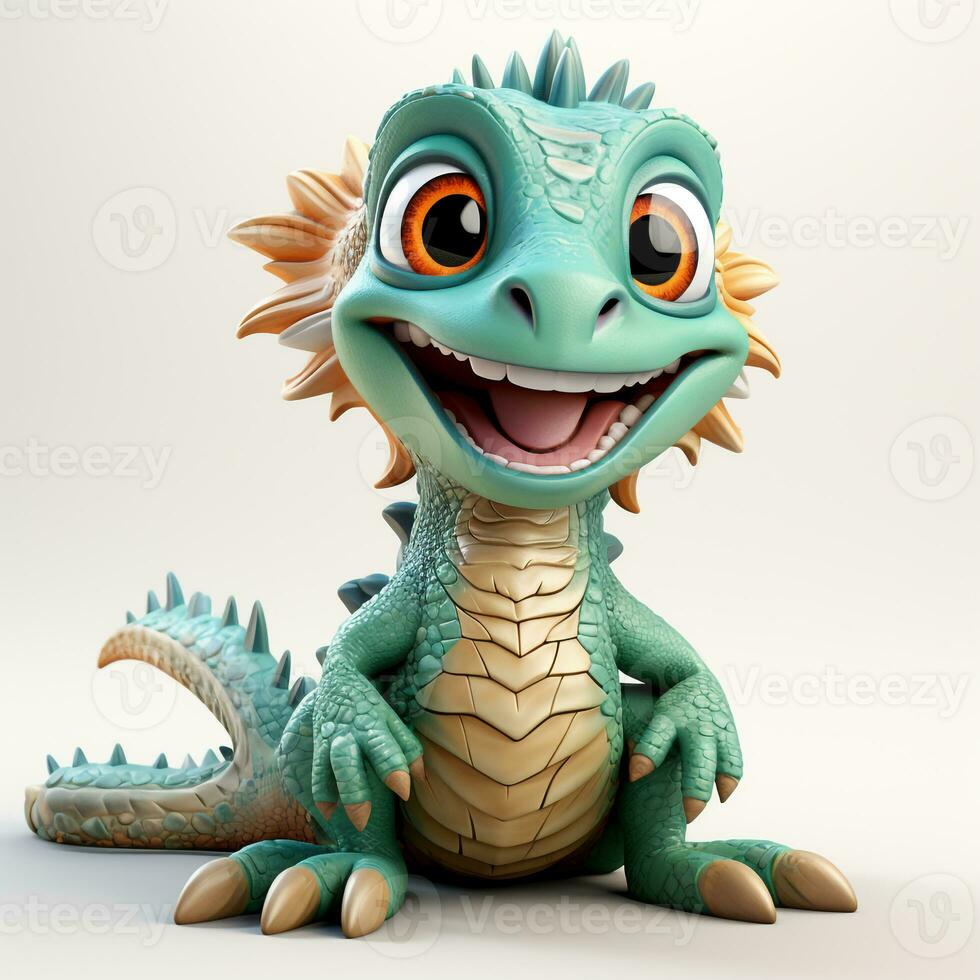 3d cartoon cute green iguana ai photo