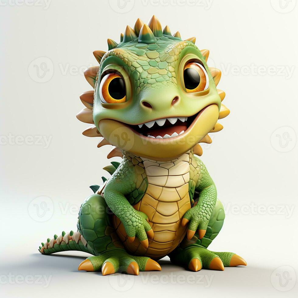 3d cartoon cute green iguana ai photo